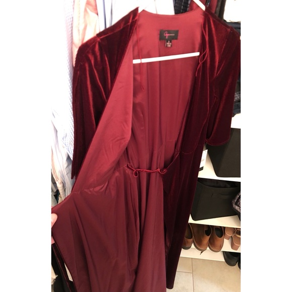 Red Velvet Plunging Neckline Maxi Wrap Dress - Picture 7 of 8